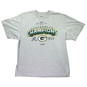 Reebok Green Bay Packers Shirt Mens XL‎ 2010 XLV NFL Champions Gray Football